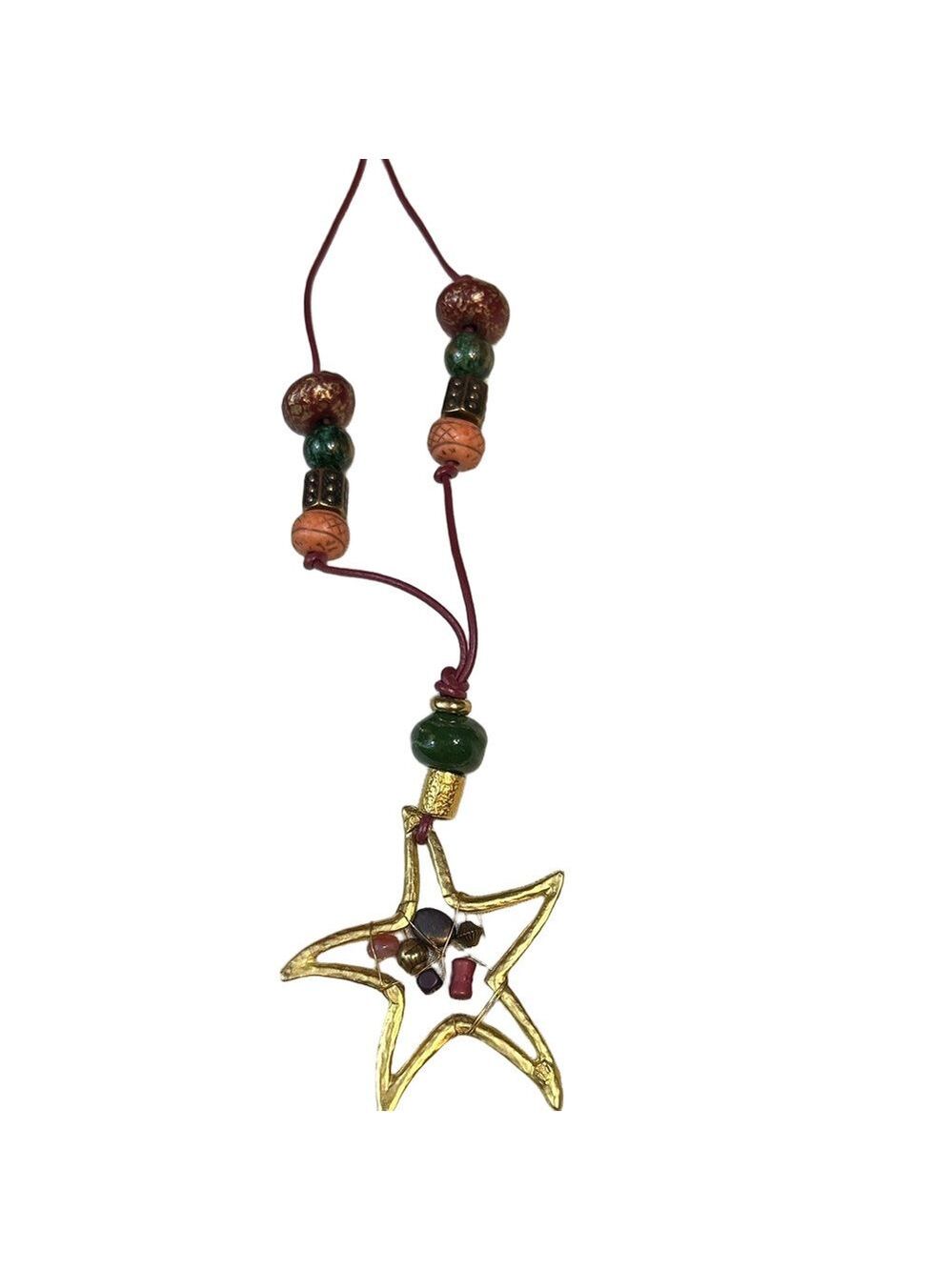 Gold star beaded long statement, costume, jewellery necklace